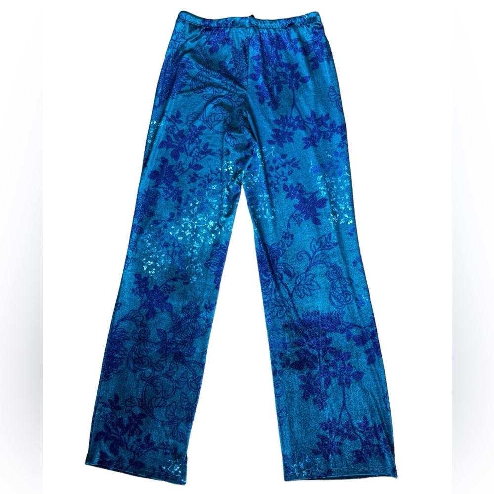 NWT Natori Lush Peony Velour Pajama Set Floral Blue Size Small - Picture 5 of 15